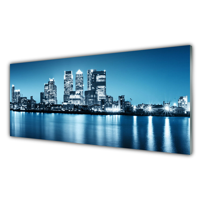 Glass Wall Art City houses blue