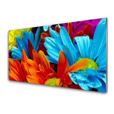 Glass Wall Art Flowers floral red blue orange