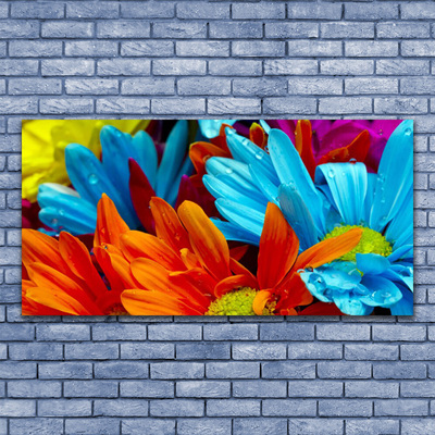 Glass Wall Art Flowers floral red blue orange