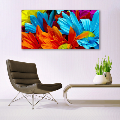 Glass Wall Art Flowers floral red blue orange