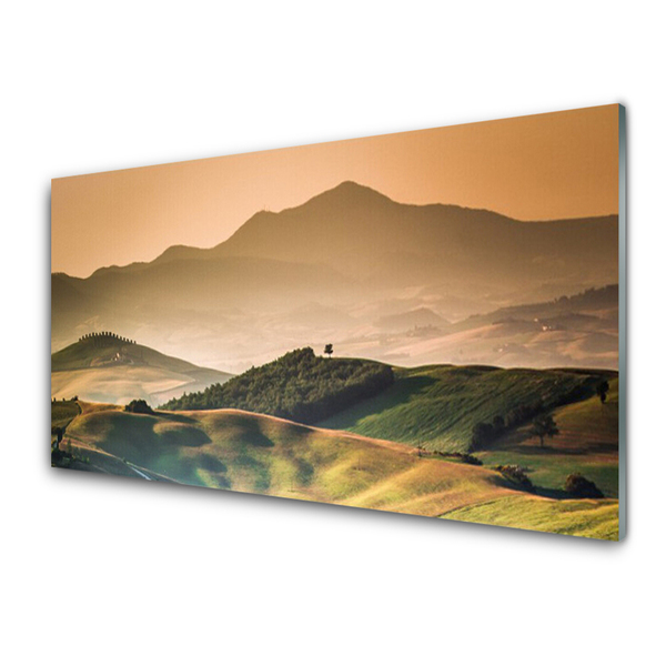 Glass Wall Art Mountains landscape yellow green