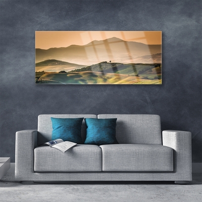 Glass Wall Art Mountains landscape yellow green