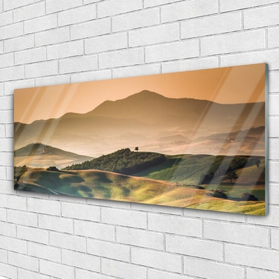 Glass Wall Art Mountains landscape yellow green