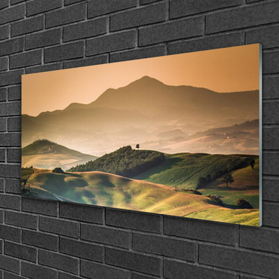 Glass Wall Art Mountains landscape yellow green