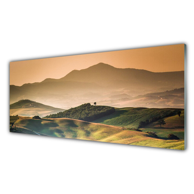 Glass Wall Art Mountains landscape yellow green