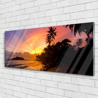 Glass Wall Art Sea sun landscape yellow black