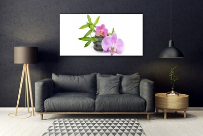 Glass Wall Art Flower stones floral pink black