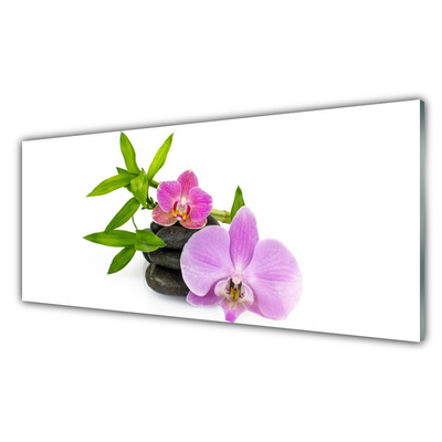 Glass Wall Art Flower stones floral pink black