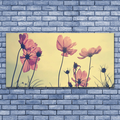 Glass Wall Art Flowers floral pink