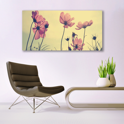 Glass Wall Art Flowers floral pink