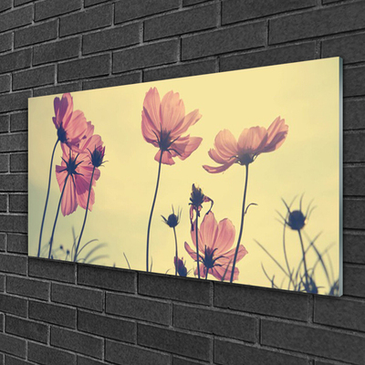 Glass Wall Art Flowers floral pink