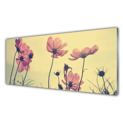 Glass Wall Art Flowers floral pink