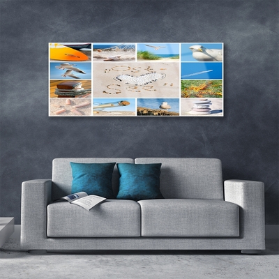 Glass Wall Art Ocean beach landscape brown yellow blue green