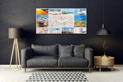 Glass Wall Art Ocean beach landscape brown yellow blue green