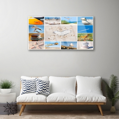 Glass Wall Art Ocean beach landscape brown yellow blue green