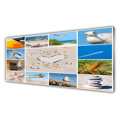 Glass Wall Art Ocean beach landscape brown yellow blue green