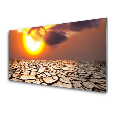 Glass Wall Art Sun desert landscape yellow brown