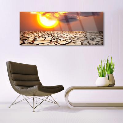 Glass Wall Art Sun desert landscape yellow brown