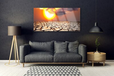 Glass Wall Art Sun desert landscape yellow brown