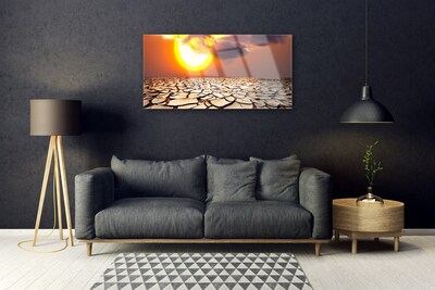 Glass Wall Art Sun desert landscape yellow brown