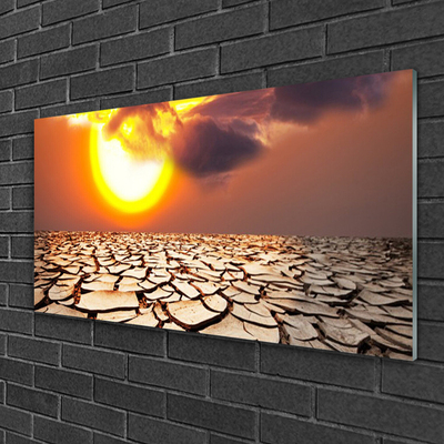 Glass Wall Art Sun desert landscape yellow brown