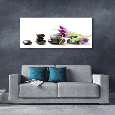 Glass Wall Art Flower stones art black pink green