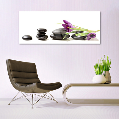 Glass Wall Art Flower stones art black pink green