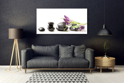 Glass Wall Art Flower stones art black pink green