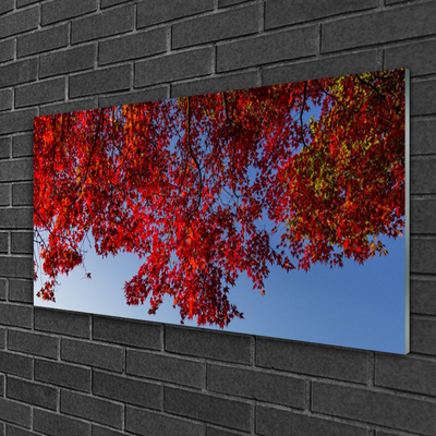 Glass Wall Art Branches leaves floral brown