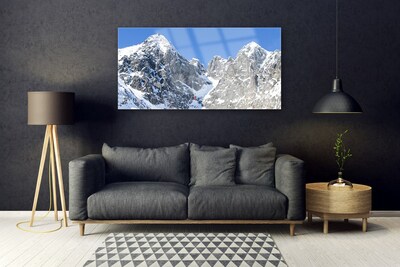 Glass Wall Art Mountain snow landscape grey white