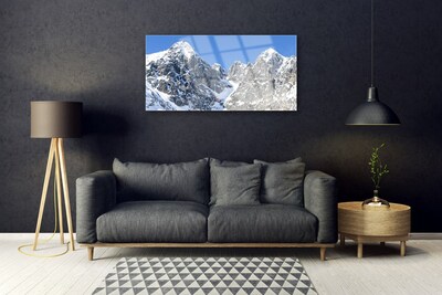 Glass Wall Art Mountain snow landscape grey white