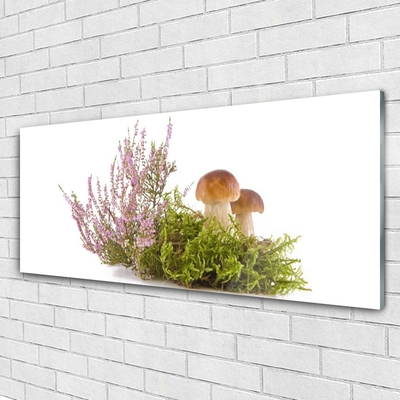 Glass Wall Art Mushrooms floral brown white