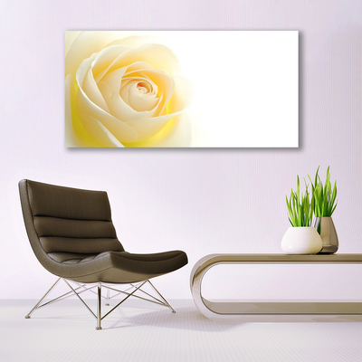 Glass Wall Art Rose floral white yellow