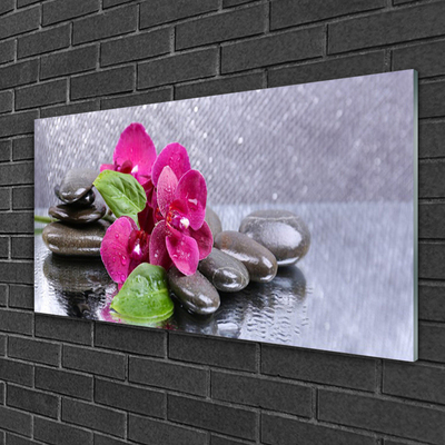 Glass Wall Art Flower stones art red black