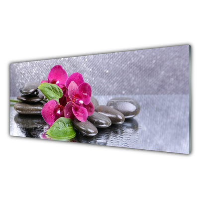 Glass Wall Art Flower stones art red black