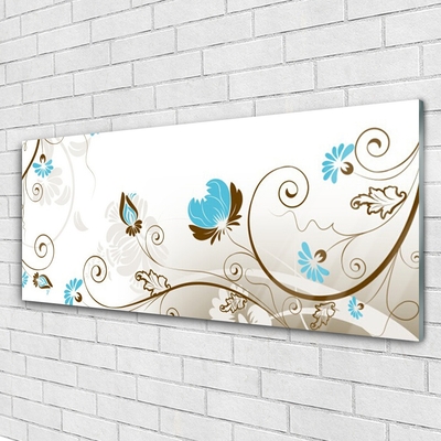 Glass Wall Art Abstract art brown blue white grey