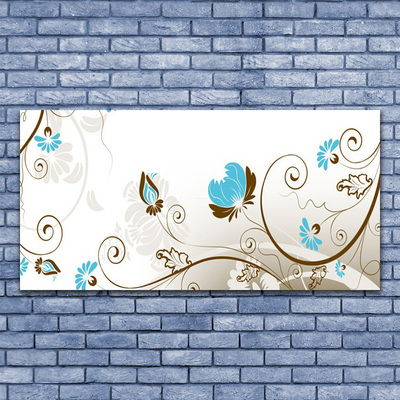 Glass Wall Art Abstract art brown blue white grey