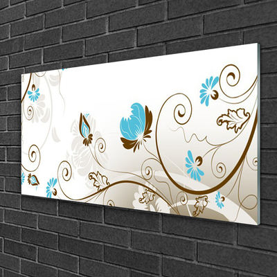 Glass Wall Art Abstract art brown blue white grey