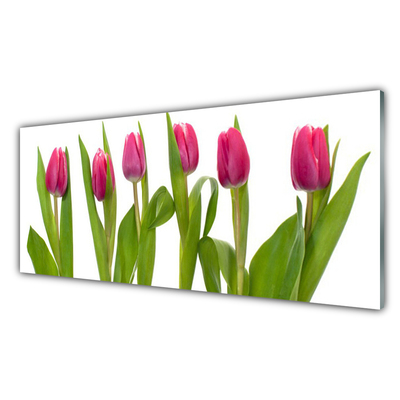 Glass Wall Art Tulips floral red