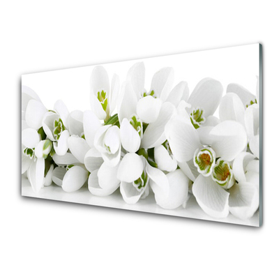 Glass Wall Art Flowers floral white green
