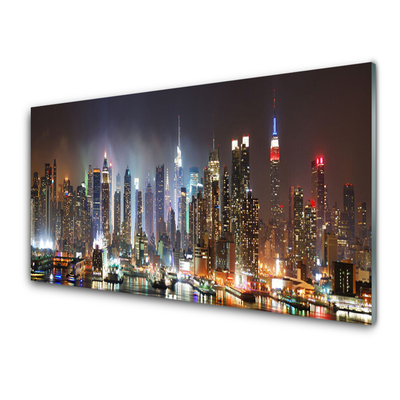 Glass Wall Art City houses black white brown