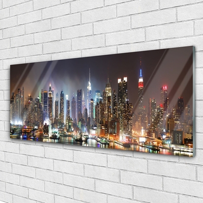 Glass Wall Art City houses black white brown