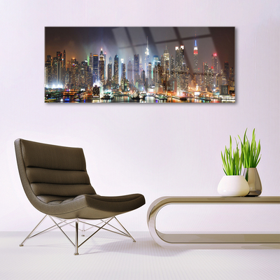 Glass Wall Art City houses black white brown