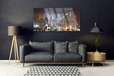 Glass Wall Art City houses black white brown