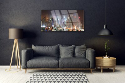 Glass Wall Art City houses black white brown