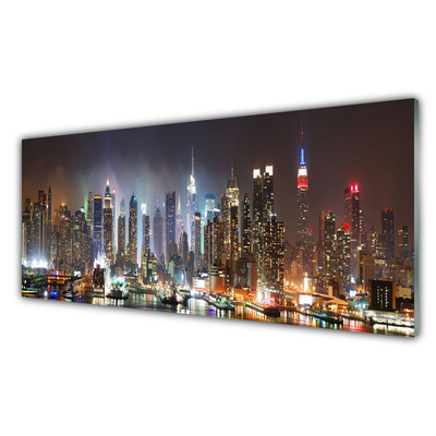 Glass Wall Art City houses black white brown