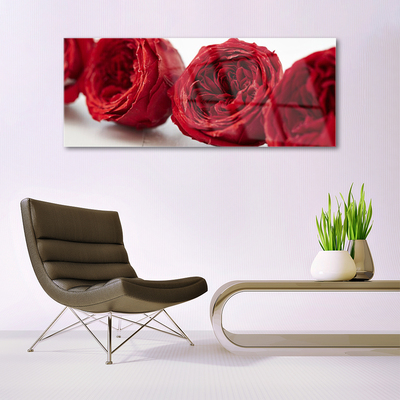 Glass Wall Art Roses floral red