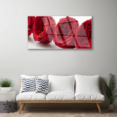 Glass Wall Art Roses floral red