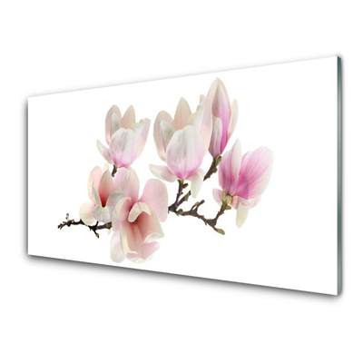 Glass Wall Art Flowers floral pink white