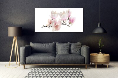 Glass Wall Art Flowers floral pink white